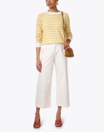 Look image thumbnail - White + Warren - Yellow Intarsia Linen Cotton Sweater