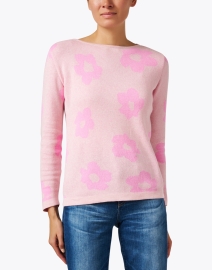 Front image thumbnail - Blue - Pink Floral Cotton Sweater