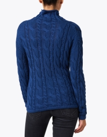 Back image thumbnail - Blue - Cobalt Blue Cotton Cable Knit Sweater