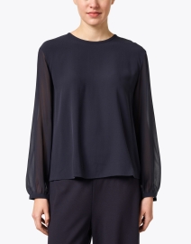 Front image thumbnail - Eileen Fisher - Navy Silk Georgette Top 