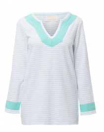 White and Pale Blue Striped French Terry Top
