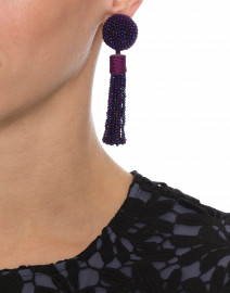 Luna Purple Beaded Tassel Clip-On Earrings