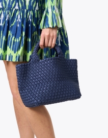 Look image thumbnail - Naghedi - St. Barths Mini Solid Slate Blue Woven Handbag