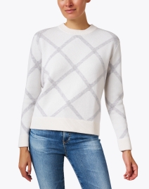 Front image thumbnail - Kinross - White Plaid Cashmere Sweater