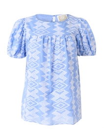 Blue and White Geo Embroidered Top