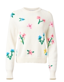 Product image thumbnail - White + Warren - White Floral Cotton Sweater