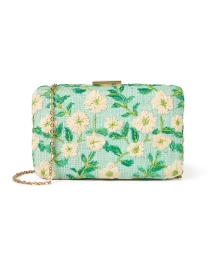 Back image thumbnail - Kayu - Blue Floral Embroidered Raffia Clutch