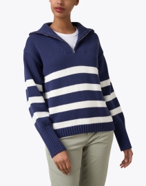 Front image thumbnail - White + Warren - Navy and White Cotton Sweater