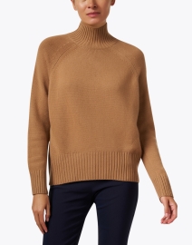 Front image thumbnail - Allude - Camel Wool Cashmere Mock Neck Sweater