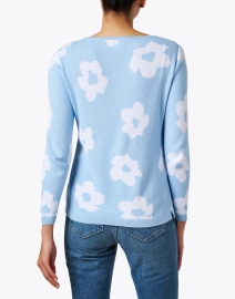 Back image thumbnail - Blue - Blue and White Floral Cotton Sweater