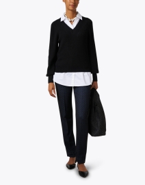 Look image thumbnail - White + Warren - Black Cotton Silk Sweater