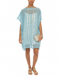 Kaia White and Blue Geometric Print Kaftan Dress