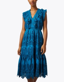 Front image thumbnail - Bell - Rainey Turquoise Cotton Eyelet Dress