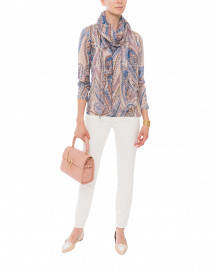 Beige and Blue Paisley Knit Top