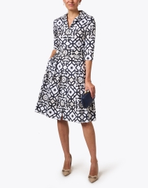 Look image thumbnail - Samantha Sung - Audrey Blue and White Tile Print Stretch Cotton Dress