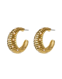 Product image thumbnail - Kenneth Jay Lane - Gold and Pearl Hoop Earrings