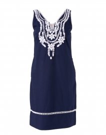Navy and White Embroidered Dress