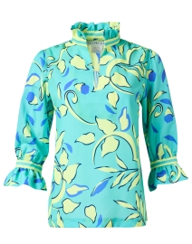 Product image thumbnail - Gretchen Scott - Turquoise Floral Printed Ruffle Tunic