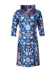 Product image thumbnail - Gretchen Scott - Blue and Orange Print Ruffle Neck Dress