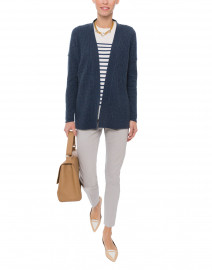 Twilight Navy Micro Cable Knit Cashmere Cardigan