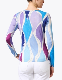 Back image thumbnail - Pashma - Blue and Purple Print Cashmere Silk Sweater
