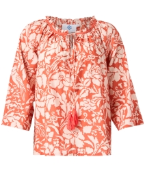 Product image thumbnail - Pomegranate - Orange & White Print Tie Neck Blouse