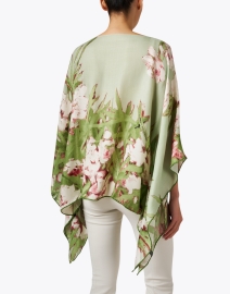 Back image thumbnail - Rani Arabella - Green Floral Print Cashmere Silk Poncho