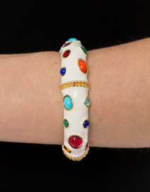 White Enamel Multicolored Stone Hinge Bracelet