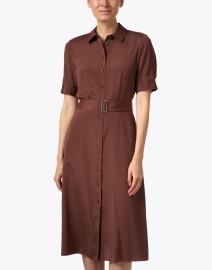 Front image thumbnail - Lafayette 148 New York - Copper Brown Georgette Shirt Dress