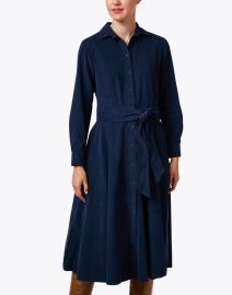 Front image thumbnail - Rosso35 - Navy Corduroy Shirt Dress