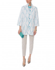 Rita Teal Wave Embroidered Linen Shirt