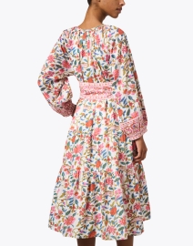 Back image thumbnail - Pomegranate - White and Pink Floral Print Cotton Dress