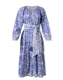 Product image thumbnail - Pomegranate - Blue and White Floral Print Cotton Dress