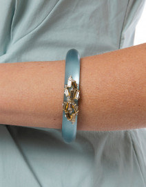 Blue Lucite Crystal Baguette Cluster Hinge Bracelet