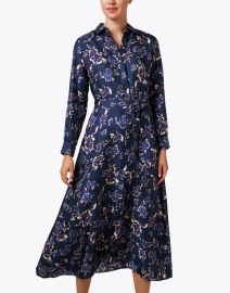 Front image thumbnail - Rosso35 - Navy Floral Silk Shirt Dress