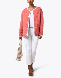 Look image thumbnail - Jane Post - Coral and Blue Reversible Quilted Jacket