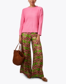 Look image thumbnail - Odeeh - Green and Pink Print Silk Wide Leg Pant 