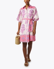 Look image thumbnail - Bell - Pink and Purple Print Cotton Shirt Dress