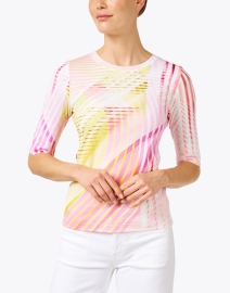 Front image thumbnail - Marc Cain Sports - Pink Abstract Print Stretch Jersey Top