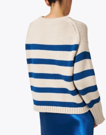 Back image thumbnail - White + Warren - Blue and Cream Striped Sweater