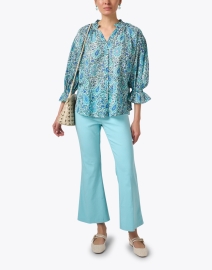 Look image thumbnail - Fabrizio Gianni - Turquoise Stretch Pull On Flared Crop Pant
