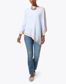 Look image thumbnail - Kinross - Light Blue with Beige Cashmere Poncho