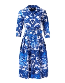 Audrey White and Blue Print Stretch Cotton Dress