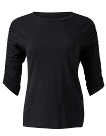 Black Cotton Ruched Sleeve Top