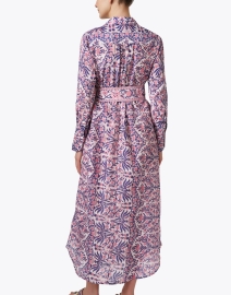 Back image thumbnail - Bell - Pink and Navy Floral Cotton Silk Dress