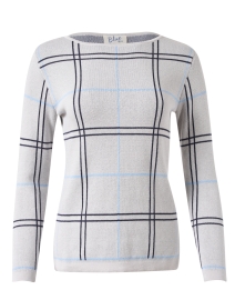 Grey Plaid Intarsia Cotton Sweater