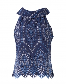 Navy Multi Embroidered Eyelet Top