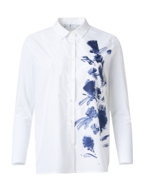 White and Navy Floral Print Cotton Shirt