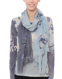 Blue and White Floral Silk Cashmere Scarf