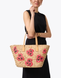 Look image thumbnail - Frances Valentine - Embroidered Poppy Straw Tote Bag